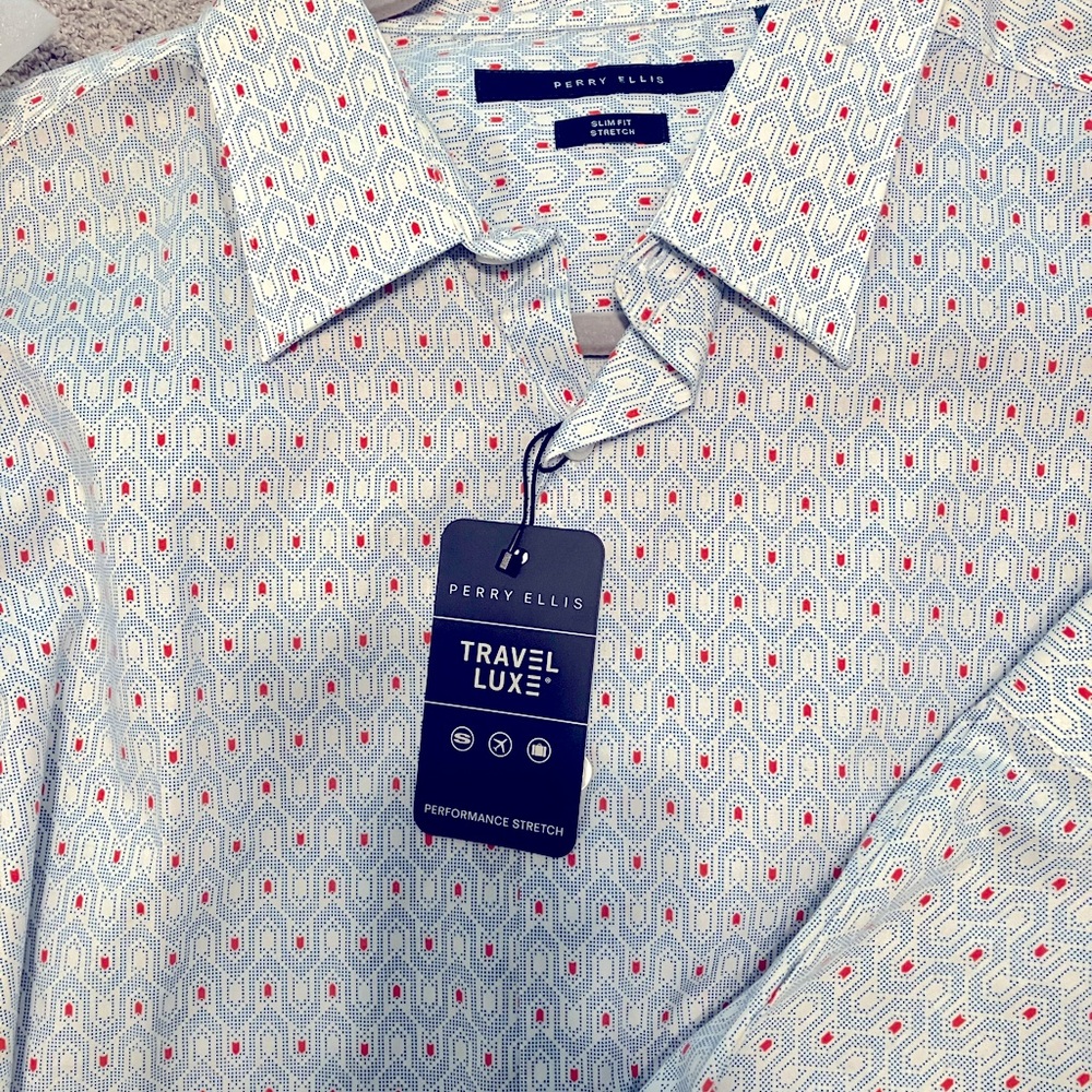 Perry Ellis Travel Luxe Slim size L NWT cream red aqua blue Men’s